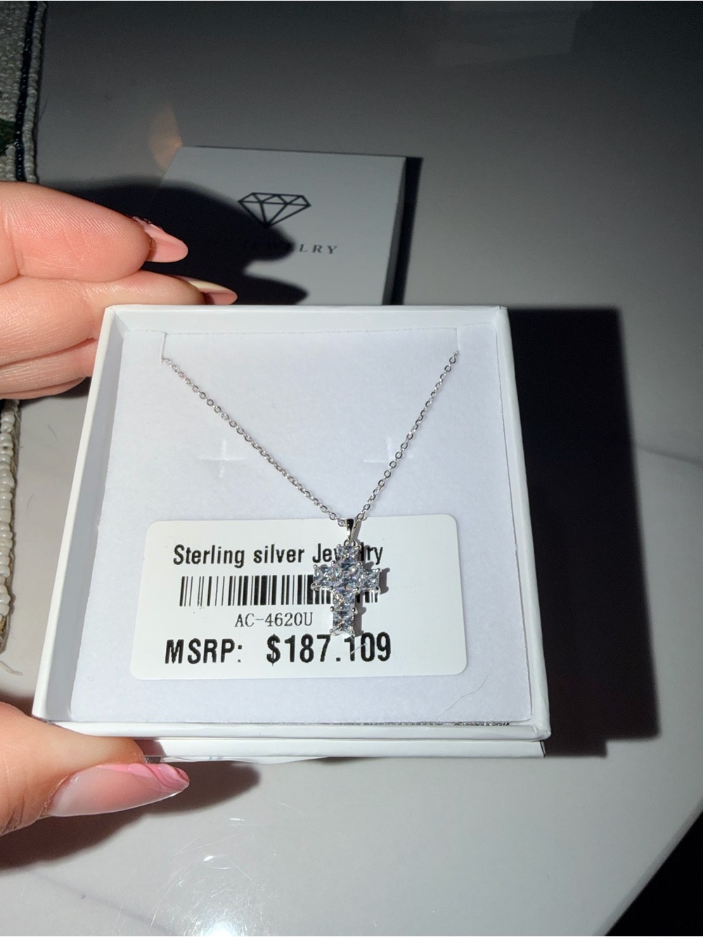 Sterling Silver Cubic Zirconia Cross Necklace - Silver